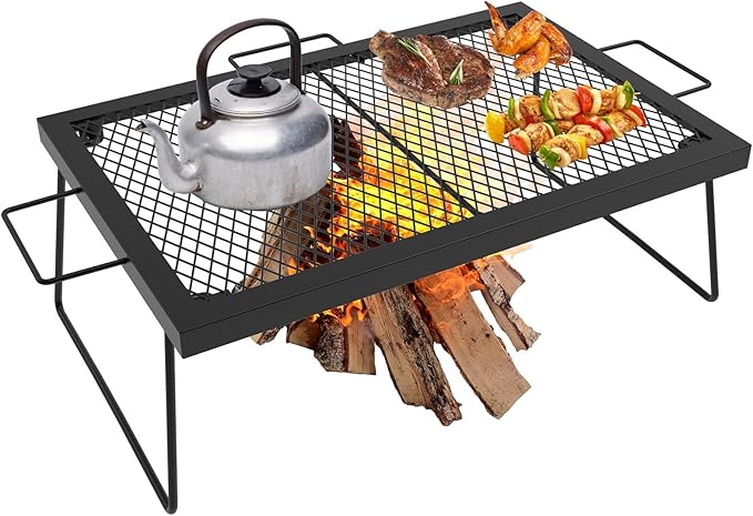 23" Fireplace Cooking Grate Camping Fire Cooking Rack, Folding Campfire Grill Folding Campfire Grill Cooking Racks, Grill Grate Over the Fire Cooking Equipment Camping Cooking Accessories for Outside