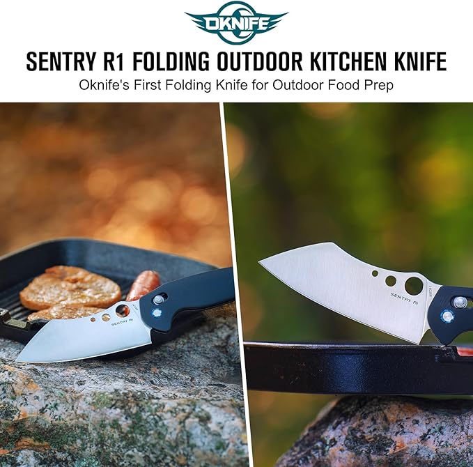 OKNIFE Sentry R1 EDC Pocket Chef Knife, Outdoor Camping Folding Knife with G10 Handle for Cooking, Camping Trip Portable Kitchen Knife with Clip for Men(Black)