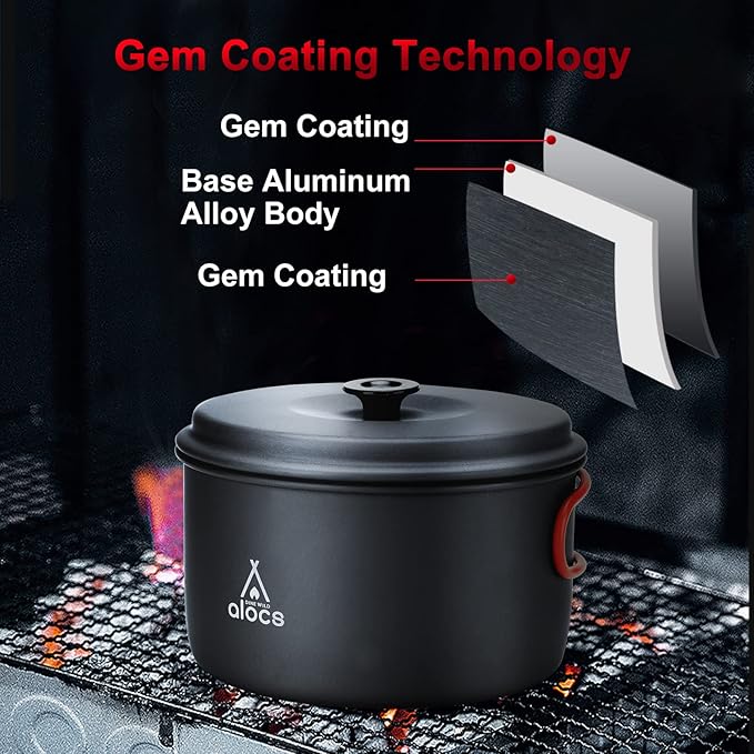 Alocs Camping Cookware Set Camping Gear, Compact Camping Pots and Pans Set, Durable Hard Alumina Camping Cooking Set for Outdoor Backpacking Camping Hiking Picnic, Included Mesh Carry Bag.
