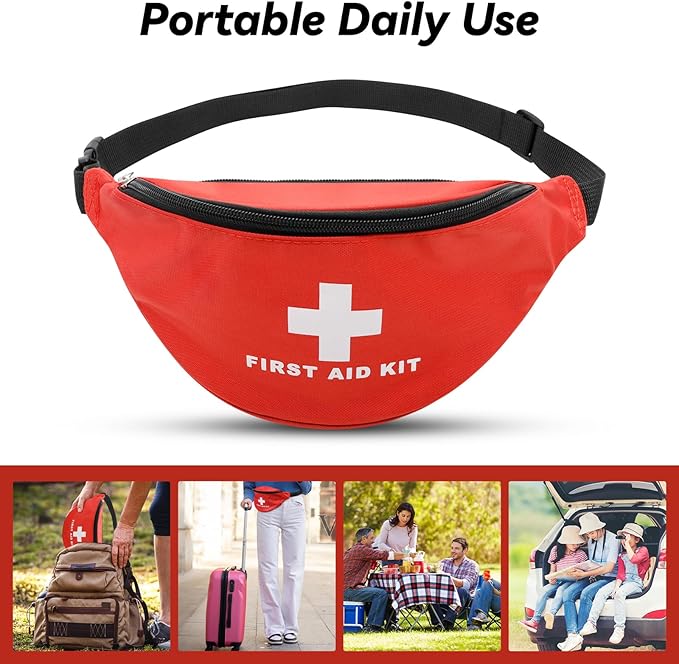 Faylapa Empty First Aid Bag Fanny Pack, Travel Pouch Bag 11.02x5.51x3.54 inch Waist Bag for Travel, Home, Office, Vehicle, Camping, Outdoor (Bag Only)