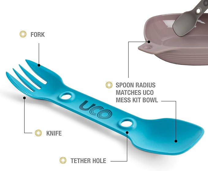 UCO Utility Spork 3-in-1 Combo Spoon-Fork-Knife Utensil, 2-Pack, Gold/Sky Blue