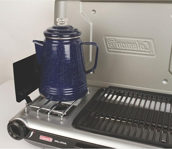Coleman Tabletop 2-in-1 Grill & Stove with 2 Adjustable Burners, Propane Grill/Stove with Push-Button Starter, Wind Guards, Grease Tray, & 20,000 BTUs of Power for Camping, Tailgating, & More