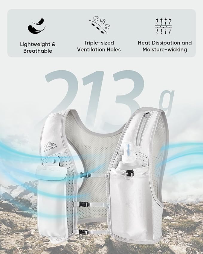 Running Vest for Women Men, USA Original Patent, Adjustable Chest Straps Running Hydration Vest with 500ml Soft Flask, Breathable Reflective Running Vest for Trail Running Hiking