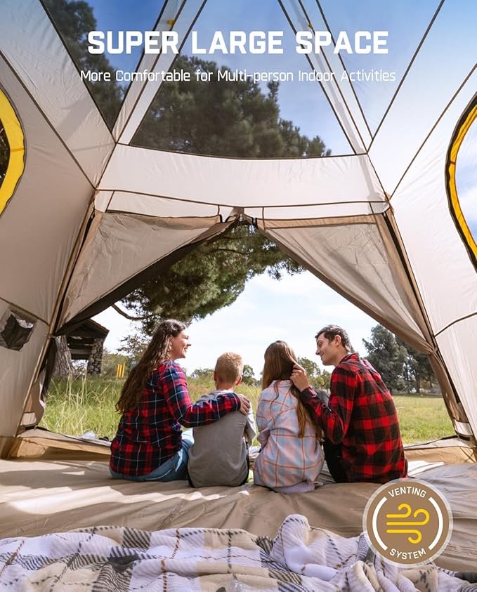 FanttikOutdoor Camping Tent, Lightweight 8/10 Person Instant Cabin Tent Setup in 60 Seconds with Rainfly & Windproof, Ultralight with Carry Bag for Family Camping & Hiking, Upgraded Ventilation