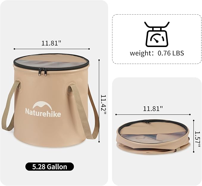 Naturehike 20L Multipurpose Collapsible Bucket, Folding Bucket Wash Basin with Lid & Handle, Portable Water Container for Travelling Camping Hiking Fishing Gardening
