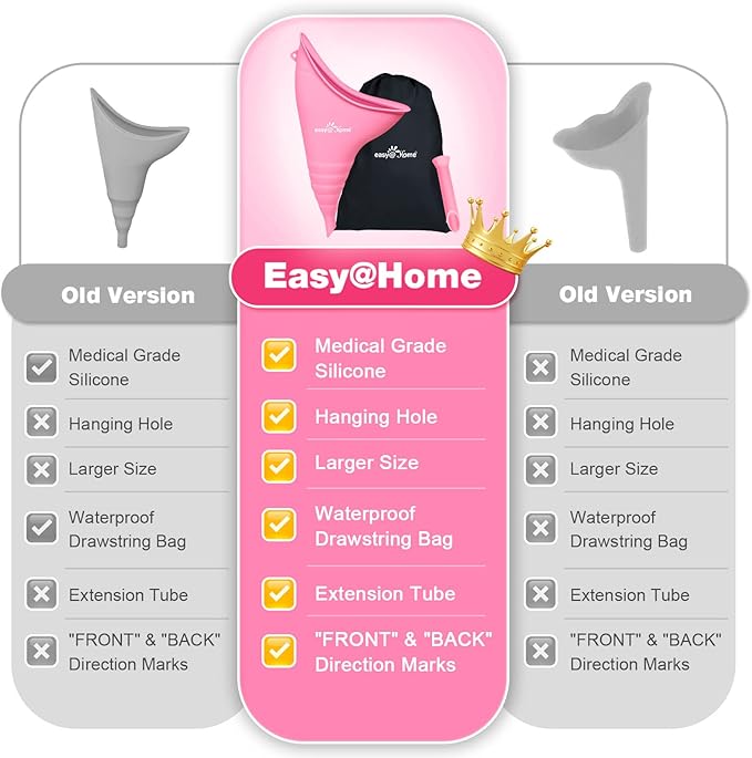 Portable Female Urination Device for Women: Easy@Home Silicone Female Urinal Pee Funnel Standing Up to Pee Urine Peeing Cup Reusable for Travel | Camping | Boating | Outdoor | Hiking Pink EUD408