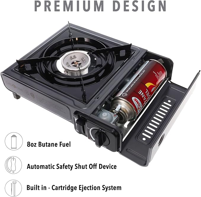 Gas One Butane Gas Stove with 4 Fuel Canister Catridge - Gray