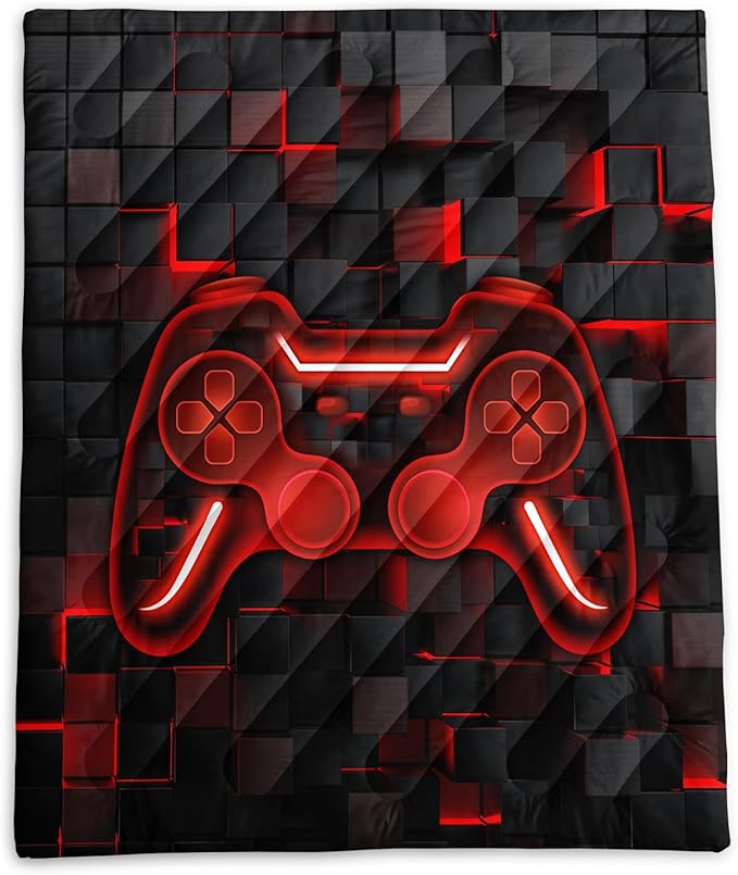 Axolotl Gamepad Warm Puffy Camping Blanket,Lightweight Geometry Hexagonal Printed Packable Outdoor Blanket,Boys Game Console Outdoor Camping Blanket Backpacking for Traveling Picnic Beach Cold Weather