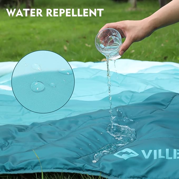 VILLEY Picnic Blanket, 3-Layer Camping Blanket 52"x75", Machine Washable, Water Repellent and Sandproof, Packable and Portable for Camping, Travel, Park, Beach and Indoor Use