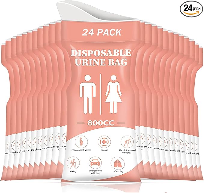 DIBBATU Disposable Urinal Bag, 24 PCS 800ML Emergency Urine Bag, Unisex Urinal Bag, Portable Camping Pee Bag, Travel Urine Bags Vomit Bag for Traffic Jams, Camping, Hiking, Pregnant, Patient, Kids