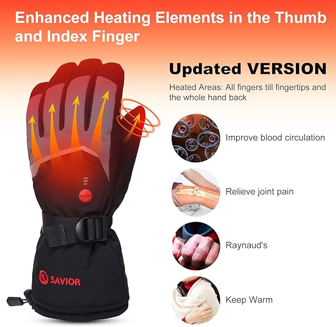 SAVIOR HEAT Heated Gloves Electric Rechargeable Battery Men Women 7.4V Heating Gloves Ski Motorcycle Work Snowboarding Hunting Hiking Camping Walking Arthritis Hands