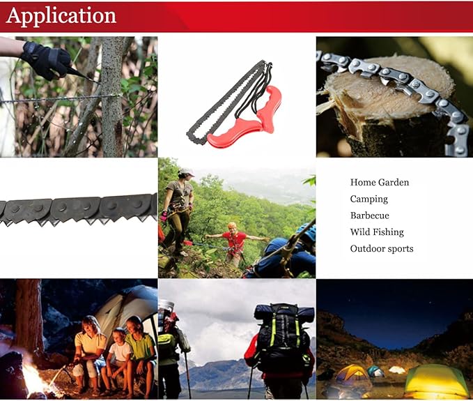 21" Pocket Chainsaw With Handles Survival Saw - Pocket Saw Folding Hand Saw Chain Portable Hand Saw Rope Saw for Trees with Bag Cutting Teeth Camping Saw Folding Wood Saw Hunting Saws