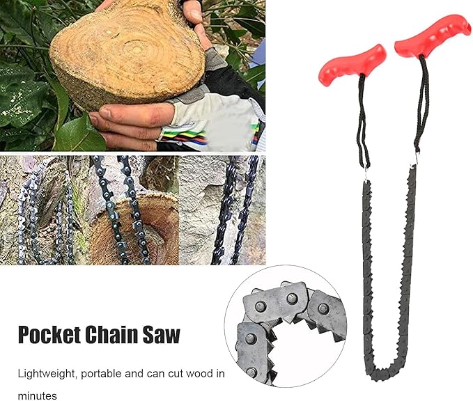21" Pocket Chainsaw With Handles Survival Saw - Pocket Saw Folding Hand Saw Chain Portable Hand Saw Rope Saw for Trees with Bag Cutting Teeth Camping Saw Folding Wood Saw Hunting Saws