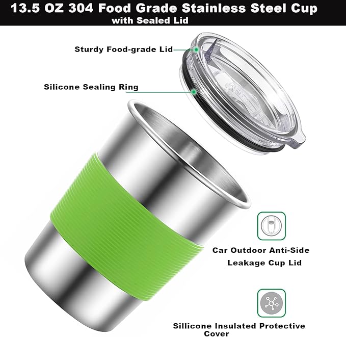 Camping Mess Kit, Stainless Steel Camping Cooking Set Includes Plate Bowl Cup with Sealing Cover Spoon Fork Knife in Mesh Bag for Backpacking, Camping, Hiking and Picnics for 4 Person