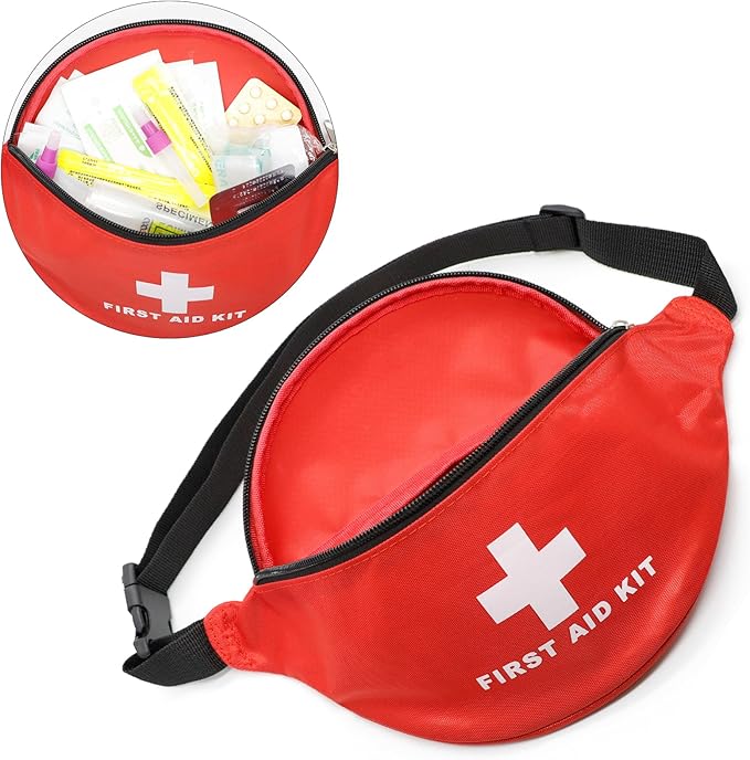 Faylapa Empty First Aid Bag Fanny Pack, Travel Pouch Bag 11.02x5.51x3.54 inch Waist Bag for Travel, Home, Office, Vehicle, Camping, Outdoor (Bag Only)