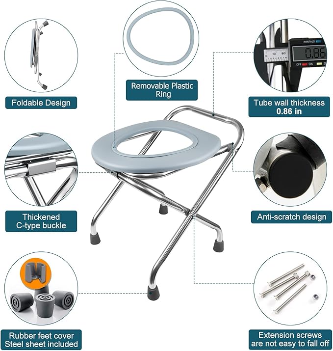 BLIKA Portable Toilet for Camping, 400LBS Weight Capacity Portable Camping Toilet, Folding Toilet, Stainless Steel Portable Toilet Seat, Portable Toilet Travel Toilet Car Toilet