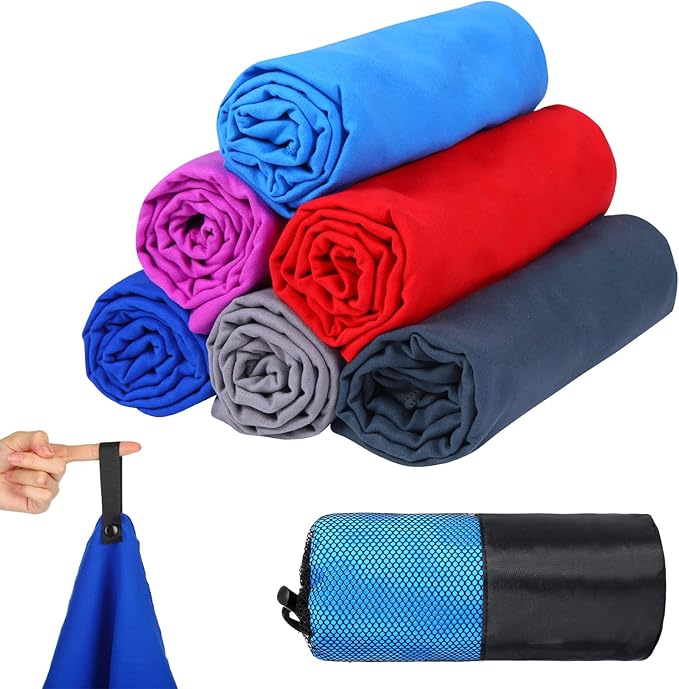 Mixweer Oversized Microfiber Beach Towel Bulk 30 x 60 Large Microfiber Travel Towel Lightweight Quick Dry Body Towel for Cruise Holiday Camping Backpacking Hiking Swimming Sport(Stylish Colors, 6 Pcs)