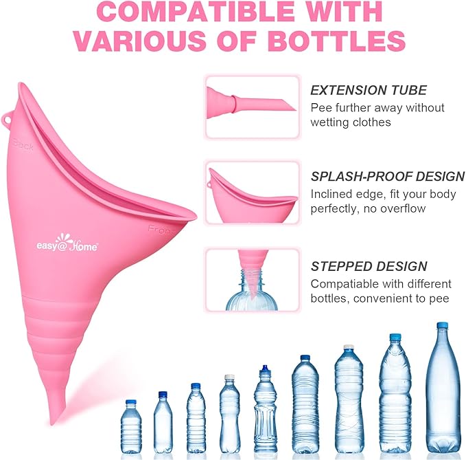 Portable Female Urination Device for Women: Easy@Home Silicone Female Urinal Pee Funnel Standing Up to Pee Urine Peeing Cup Reusable for Travel | Camping | Boating | Outdoor | Hiking Pink EUD408