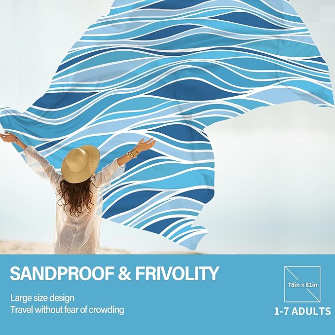 Beach Blanket Oversized Extra Large 78" X 81",Waterproof Sandproof Beach Blanket 1-7 Adults Lightweight Durable for Travel Camping Hiking Picnic