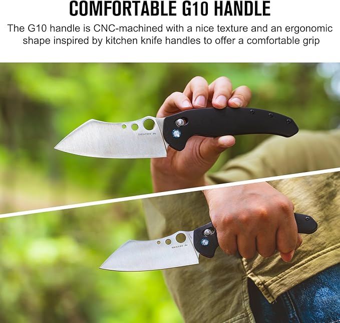 OKNIFE Sentry R1 EDC Pocket Chef Knife, Outdoor Camping Folding Knife with G10 Handle for Cooking, Camping Trip Portable Kitchen Knife with Clip for Men(Black)