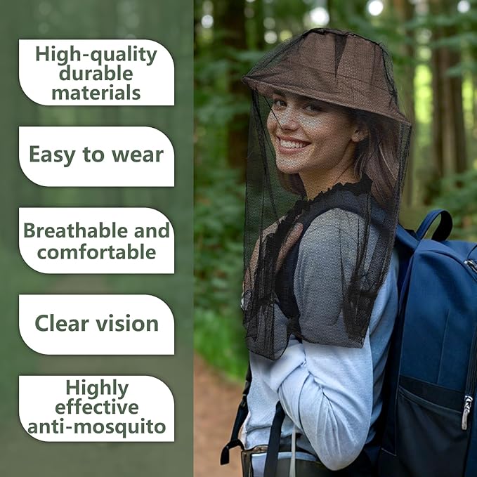 Mosquito Head Net Hat, Protects Face and Neck from Mosquito Bites for Camping, Fishing, Gardening, Apiculturist