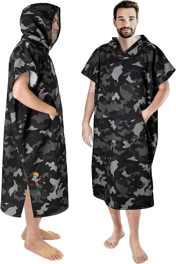 SUN CUBE Surf Poncho Changing Robe with Hood | Quick Dry Microfiber Wetsuit Changing Towel with Pocket for Surfing Men Women
