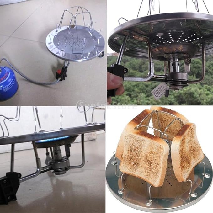 Folding Camp Stove Toaster, Stainless Steel 4 Slice Propane Bread Toaster, Portable Backpacking Outdoor Toaster Rack Holder for Camping Fishing Hiking