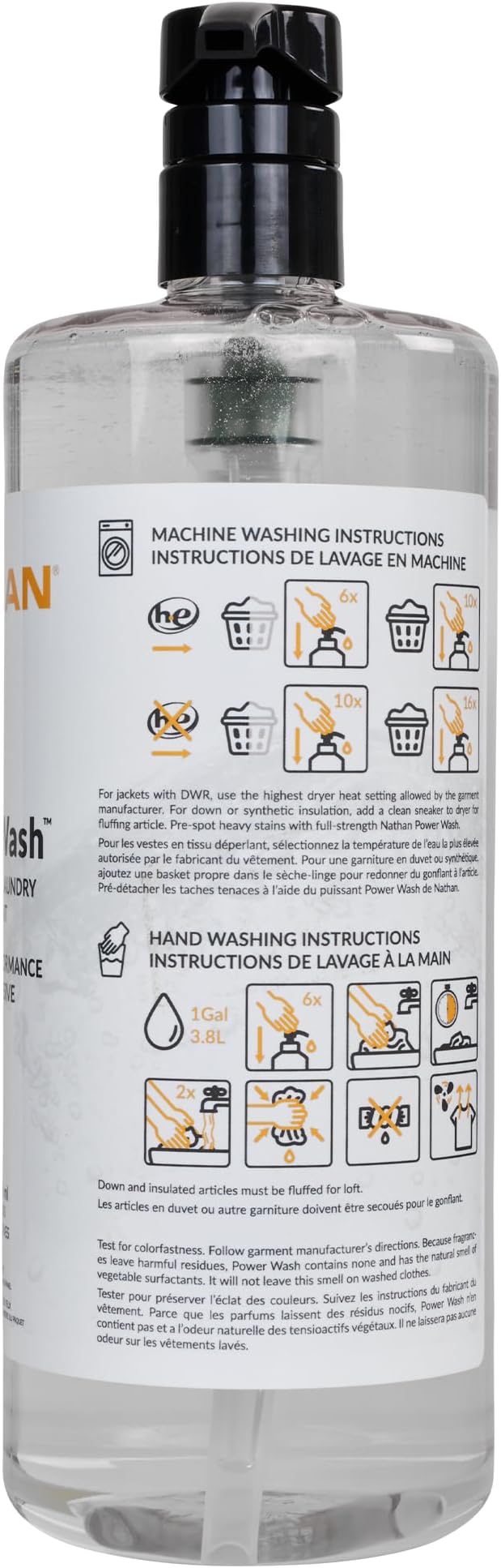 Nathan Power Wash Detergent, Natural Sport Detergent for Active Wear, Sports Equipment, Gets Rid of Odors and Stains