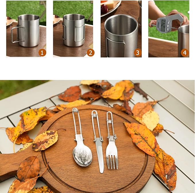 Camping Cookware Set Portable Backpacking Stove Kit, Mini Camp Stove with Non-Stick Lightweight Pots Pans and Stainless Steel Fork Knife Spoon for Outdoor Camping Hiking Cooking Gear