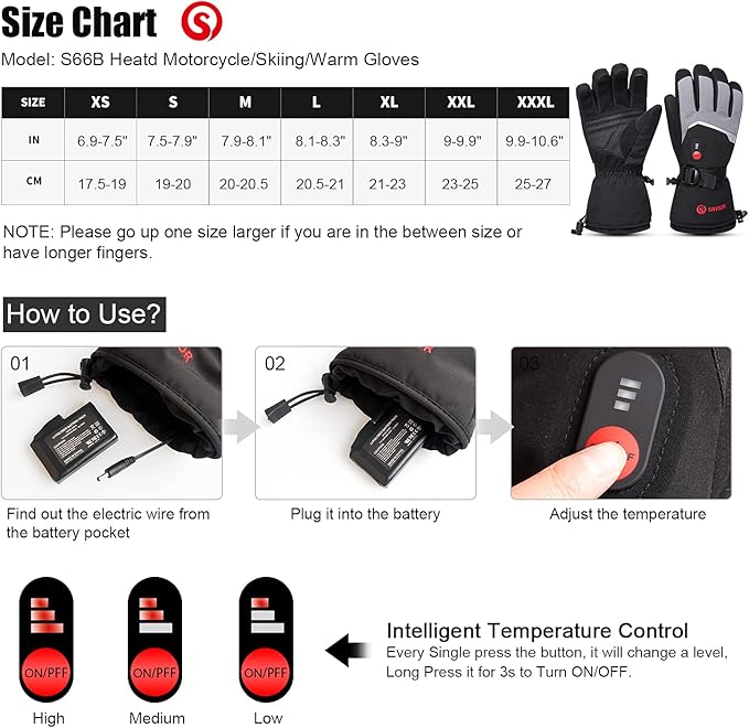 SAVIOR HEAT Heated Gloves Electric Rechargeable Battery Men Women 7.4V Heating Gloves Ski Motorcycle Work Snowboarding Hunting Hiking Camping Walking Arthritis Hands
