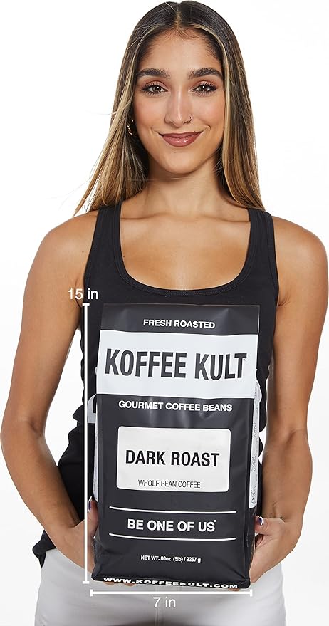 Koffee Kult Dark Roast Whole Bean Coffee 100% Arabica Coffee Beans Gourmet Artisan Blend with Chocolate & Cinnamon Notes 80oz Resealable Bag