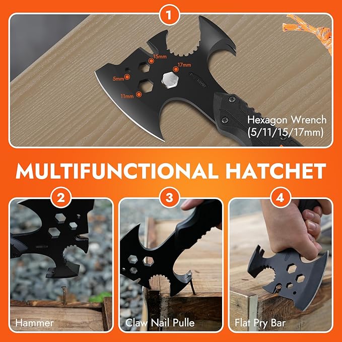 Camping Axe, Survival Hatchet with Sheath, Multitool Axe, Camping Gear Must Haves for Outdoor Activities, Woods Split and Everyday Tasks…