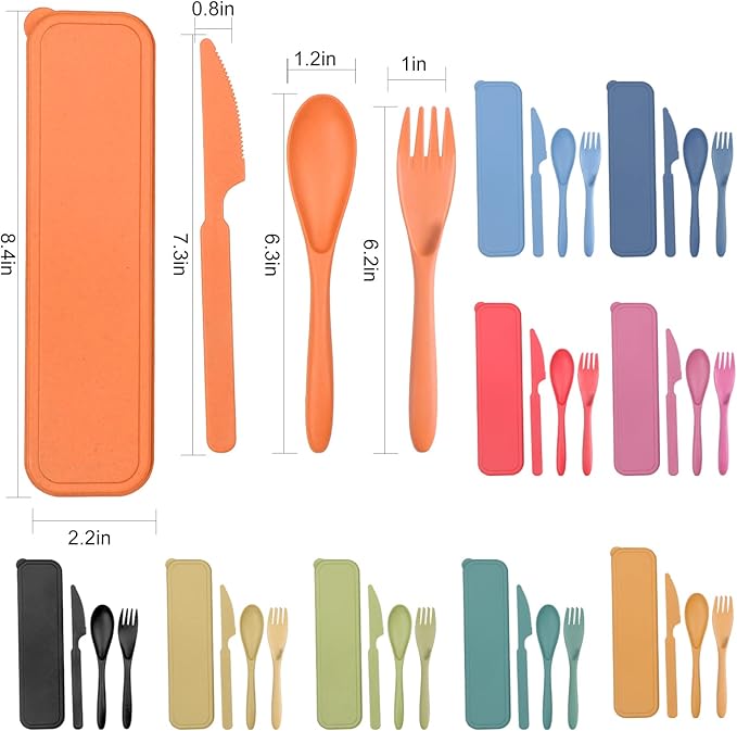 Reusable Travel Utensils Set with Case, 3 Sets Wheat Straw Portable Knife Fork Spoons Tableware, Eco-Friendly BPA Free Plastic Cutlery Travel Picnic Camping Utensils for Kids Adults Daily Use