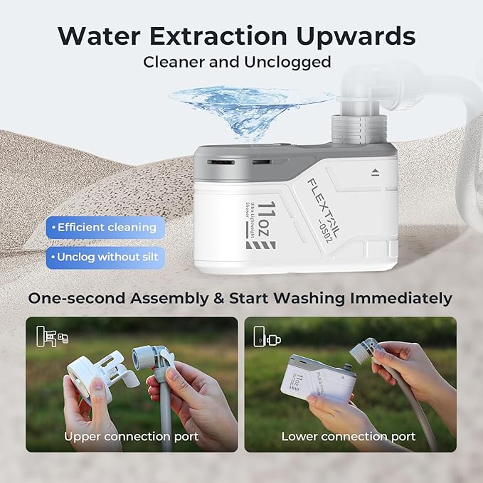 FLEXTAILGEAR MAX SHOWER Ultralight Rechargeable Outdoor Shower Pump, Portable Camping Showerhead Handheld, Travel Shower with USB-C Water Pump for Hiking, Car wash, Pet Cleaning, Beach Vacations