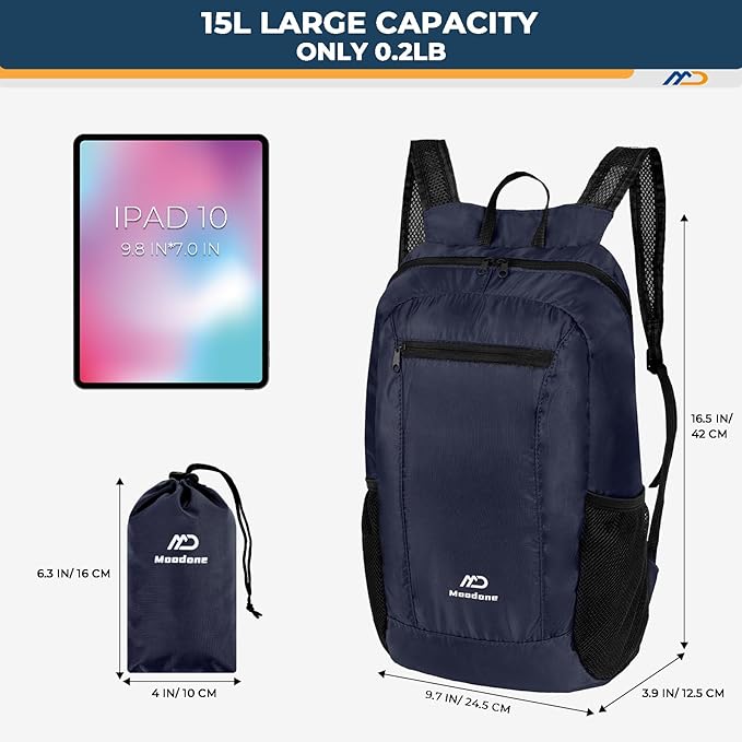 15L Hiking Daypack - Water Resistant Lightweight Packable Backpack for Travel Camping Outdoor - Darkblue
