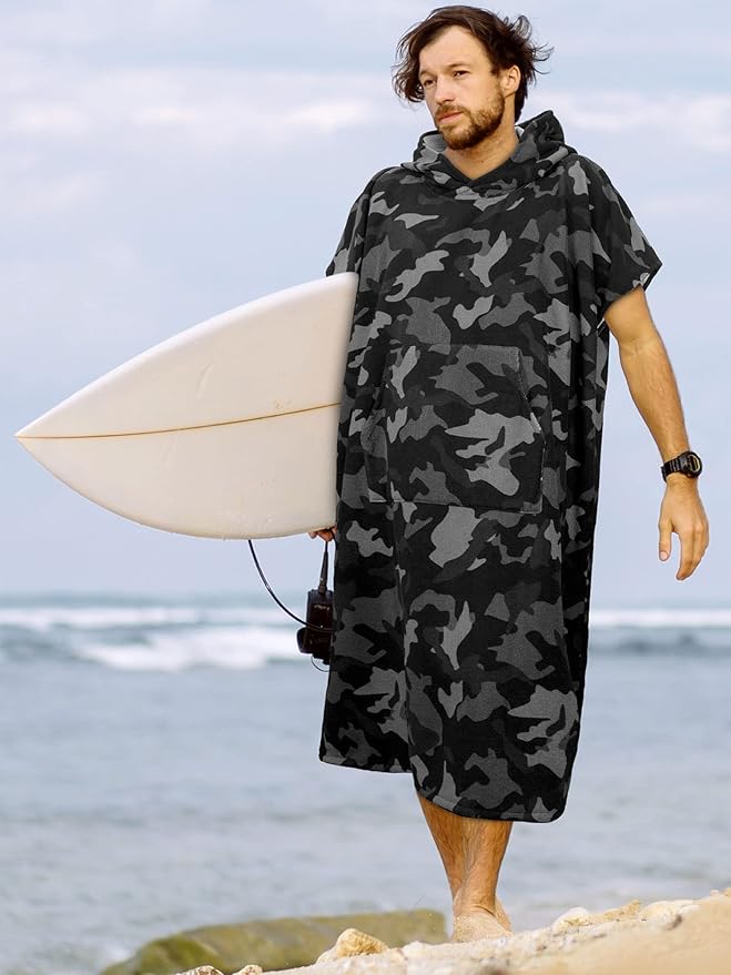 SUN CUBE Surf Poncho Changing Robe with Hood | Quick Dry Microfiber Wetsuit Changing Towel with Pocket for Surfing Men Women