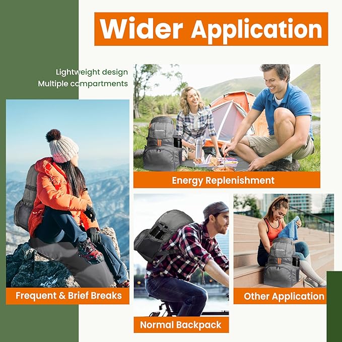 33L Waterproof Hiking Backpack with Portable-Rest Station for Camping/Travel/Outdoors, Versatile & Lightweight Foldable Daypack for Men/Women (Black, Waterproof)