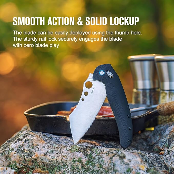 OKNIFE Sentry R1 EDC Pocket Chef Knife, Outdoor Camping Folding Knife with G10 Handle for Cooking, Camping Trip Portable Kitchen Knife with Clip for Men(Black)
