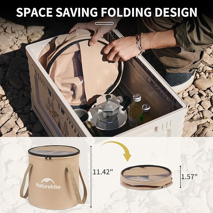 Naturehike 20L Multipurpose Collapsible Bucket, Folding Bucket Wash Basin with Lid & Handle, Portable Water Container for Travelling Camping Hiking Fishing Gardening