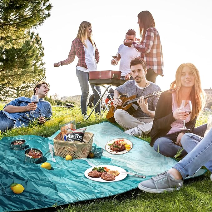 VILLEY Picnic Blanket, 3-Layer Camping Blanket 52"x75", Machine Washable, Water Repellent and Sandproof, Packable and Portable for Camping, Travel, Park, Beach and Indoor Use