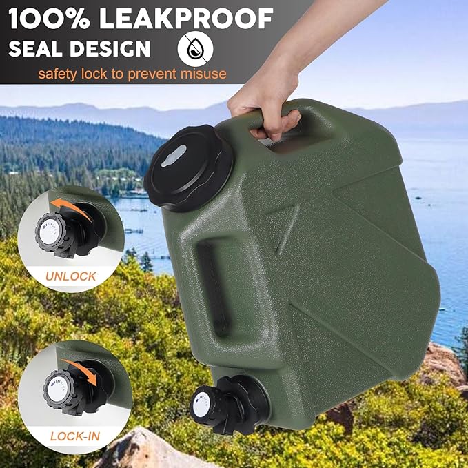 Camping Water Jug, 2.6 Gallnon Water Containers BPA Free Water Storage with Spigot No Leakage Portable Emergency Water Tank Canteens for Outdoor Hiking Camping Picnic Supplies Green