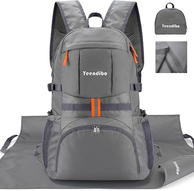 33L Waterproof Hiking Backpack with Portable-Rest Station for Camping/Travel/Outdoors, Versatile & Lightweight Foldable Daypack for Men/Women (Black, Waterproof)