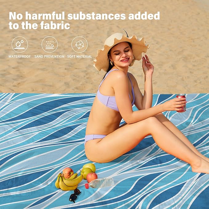 Beach Blanket Oversized Extra Large 78" X 81",Waterproof Sandproof Beach Blanket 1-7 Adults Lightweight Durable for Travel Camping Hiking Picnic