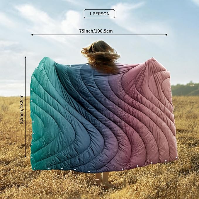 zzlamb Camping Blanket, Lightweight Cloak Puffy Down Alternative Travel Blanket, Portable & Windproof Warm Outdoor Blanket, Cozy Quilt Plane Car Picnic Hammock Beach Backpacking, 52x75in