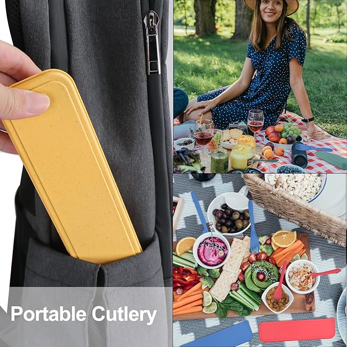 Reusable Travel Utensils Set with Case, 3 Sets Wheat Straw Portable Knife Fork Spoons Tableware, Eco-Friendly BPA Free Plastic Cutlery Travel Picnic Camping Utensils for Kids Adults Daily Use