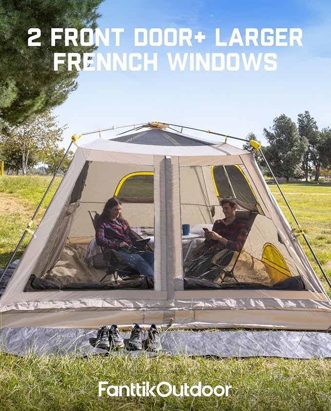 FanttikOutdoor Camping Tent, Lightweight 8/10 Person Instant Cabin Tent Setup in 60 Seconds with Rainfly & Windproof, Ultralight with Carry Bag for Family Camping & Hiking, Upgraded Ventilation