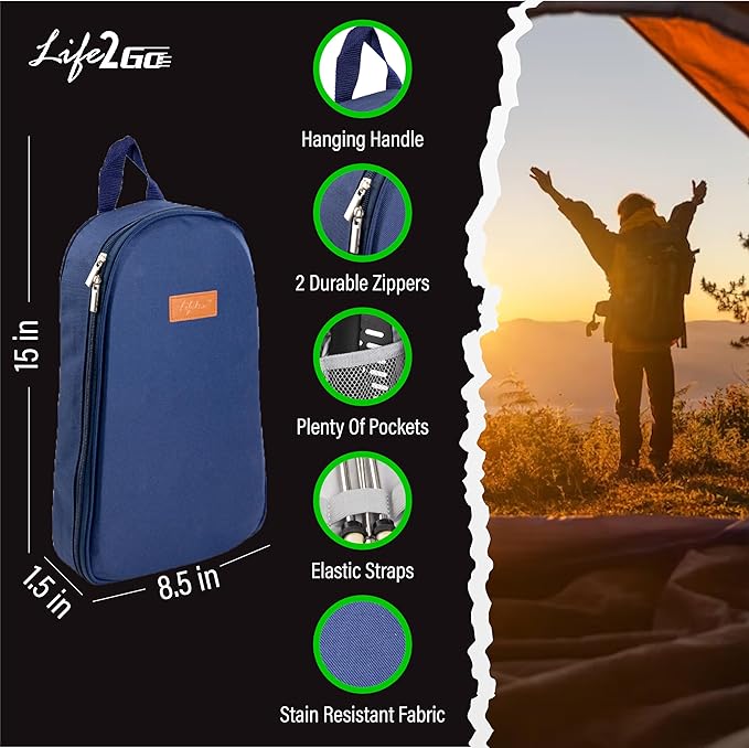 Camp Cooking Utensil Set & Outdoor Kitchen Gear Cookware Kit, Portable Compact Carry Case for Camping, Hiking, Travel, BBQ Grilling Stainless Steel Accessories Spoon & Fork