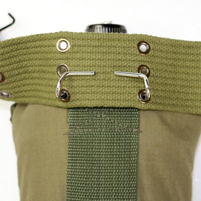 G.I. Army Stainless Steel Canteen Military with Cup and Green Nylon Cover Waist Belt for Camping Hiking Climbing (Cup with Foldable Grab Handle)