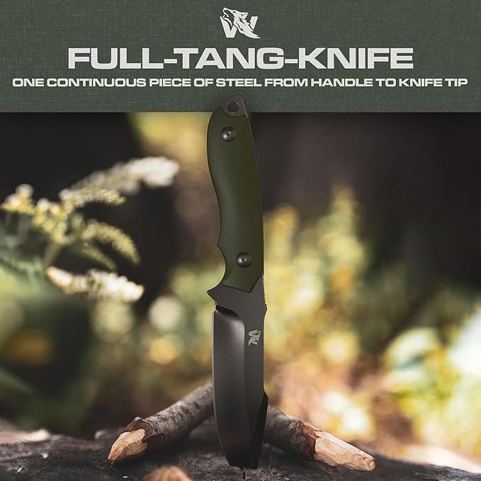 AMBULO Fixed Blade Survival Knife with Kydex Sheath and Fire Starter - Bushcraft Knife Full Tang - Made of strong D2 Steel - Hunting Knife with Belt Loop and G10 Handle - Full Tang Knife