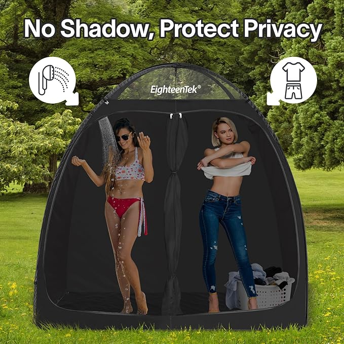 EighteenTek Shower Tent Camping, 2-Room Portable Changing Room, Outdoor Shower Enclosure, Pop Up Privacy Tent Shelter with Floor & Doors, Waterproof & Lightweight, Camping Toilet Bathroom